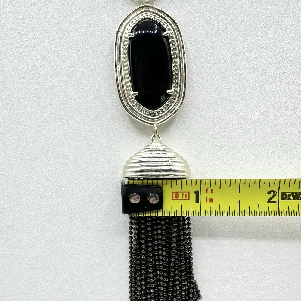 Kendra Scott Rayne Necklace Black Tassel Pendant Long Goldtone Chain